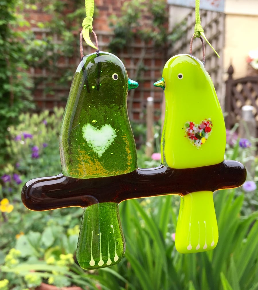 Fused glass Love Birds