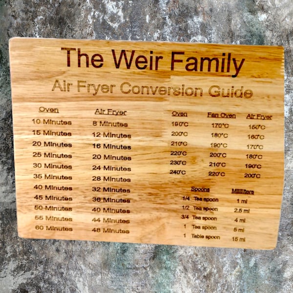personalised air fryer times board