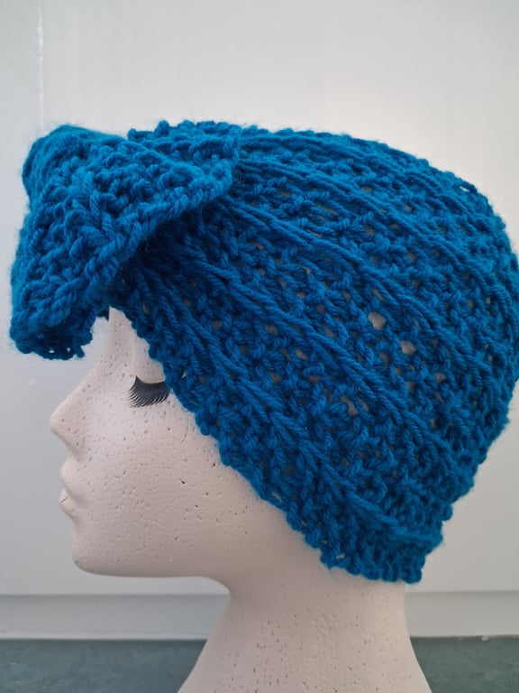 Stretchy open knit headscarf turban