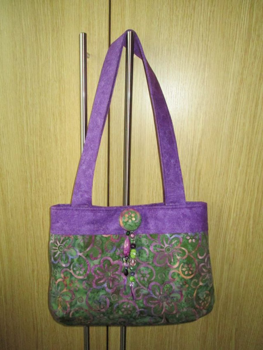 Green and Purple Floral Batik Bag