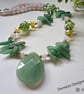 Green Aventurine, Rose Quartz, Crystal & Hand Bown Glass Bead Necklace 