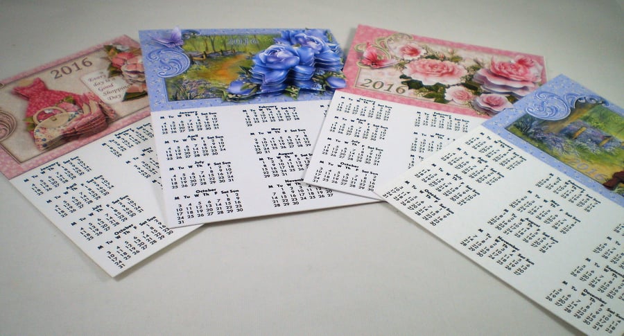 Set of 4 Small 3D Small Calendars, floral,cute,fashion 2016