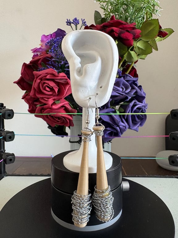 Barbed Wire Baseball Bat Earrings: Wrestling Jewelry, Handmade