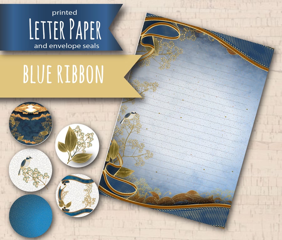 Letter Writing Paper Blue Ribbon, complete with envelope seals