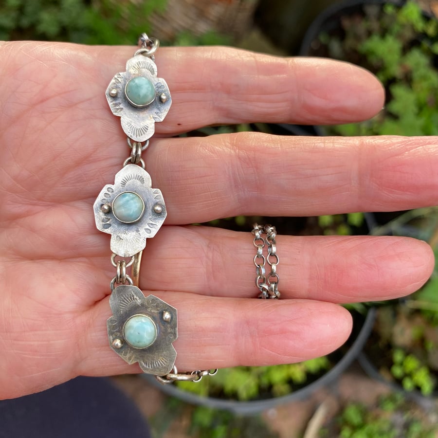 Larimar and silver chain bracelet