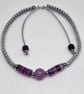 Purple Agate and Amethyst Bracelet Adjustable Silver Cord Natural Stone - Image 5
