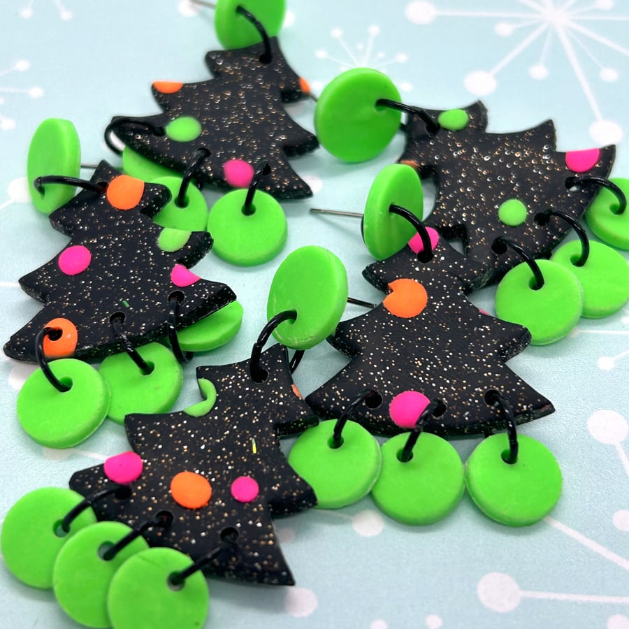 Christmas tree earrings, Neon Christmas 
