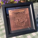 Copper Highland Cow in a Black Frame