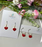 Red Heart Earrings, Enamel Charms, Handmade Jewellery 