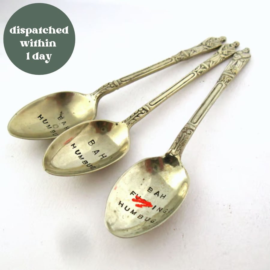Bah Humbug Rude Apostle Spoon, Anti Christmas Sweary Hand Stamped Coffee Spoon