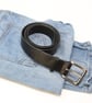 1.5" wide black leather belt; choice of antique finish buckle - Image 3