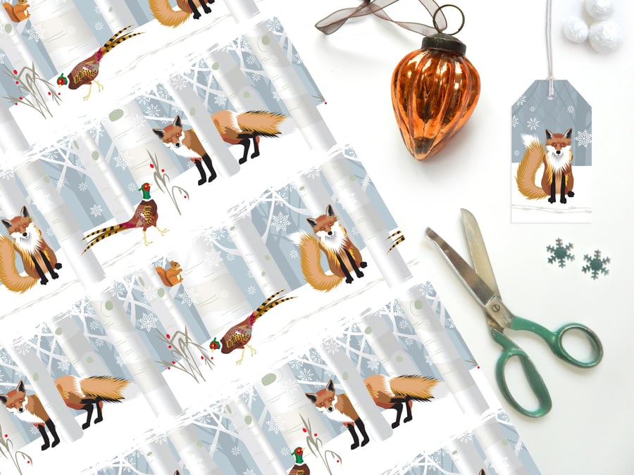 Fox & Pheasant Christmas Gift Wrap - Eco Friendly, Compostable