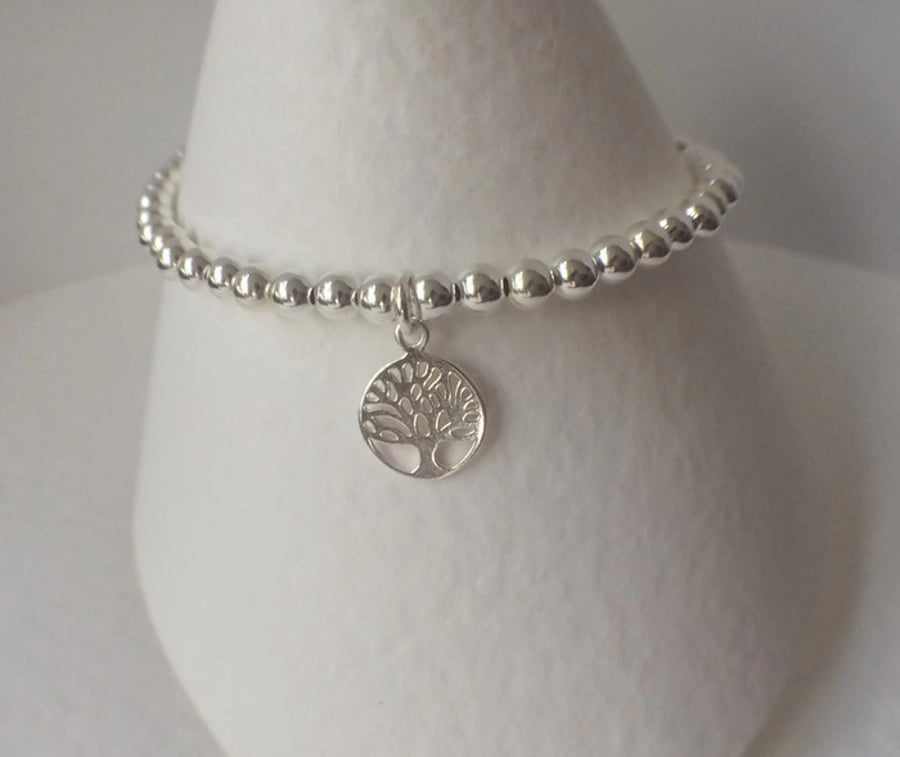 Sterling Silver Tree of Life Charm Ball Bracelet