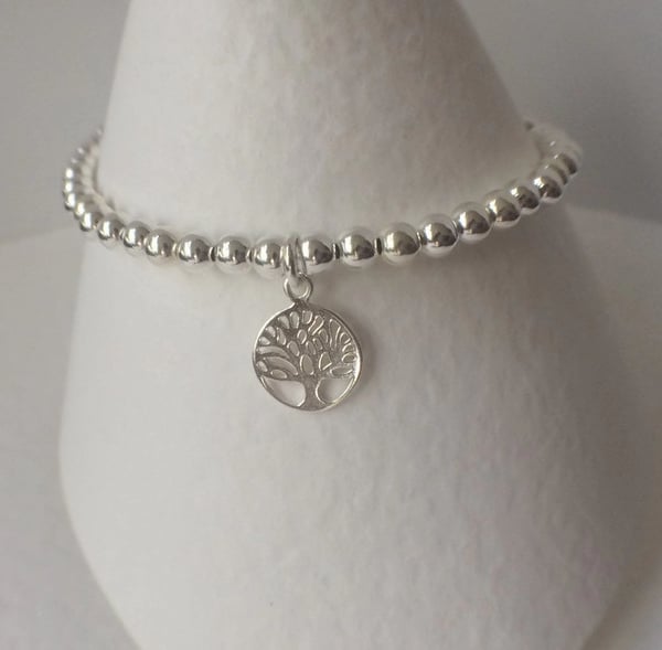 Sterling Silver Tree of Life Charm Ball Bracelet