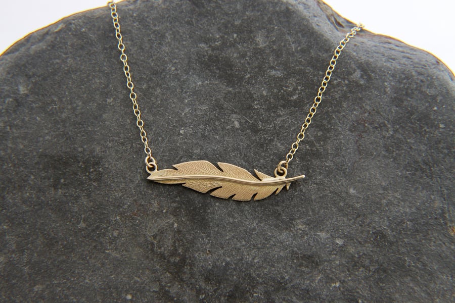 Floating Pheasant Feather 9ct Gold Necklace 