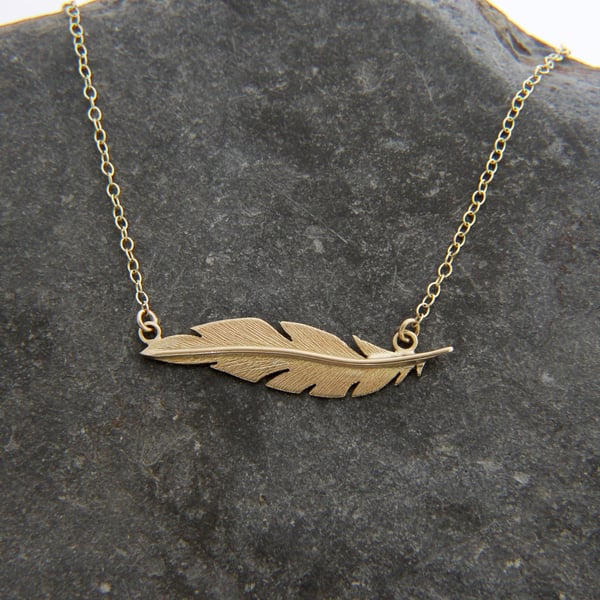 Floating Pheasant Feather 9ct Gold Necklace 