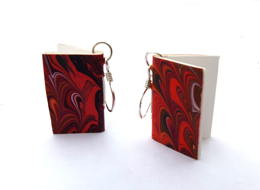 Tiny marbled paper book earrings