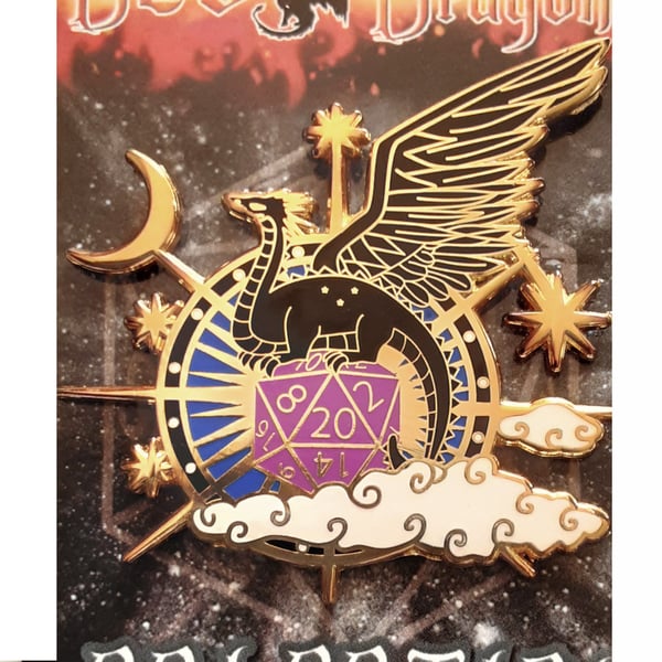 D20 Celestial Dragon 48mm enamel pin badge