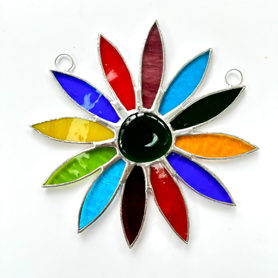 Stained Glass Daisy Suncatcher Handmade Hanging Decoration - Vibrant