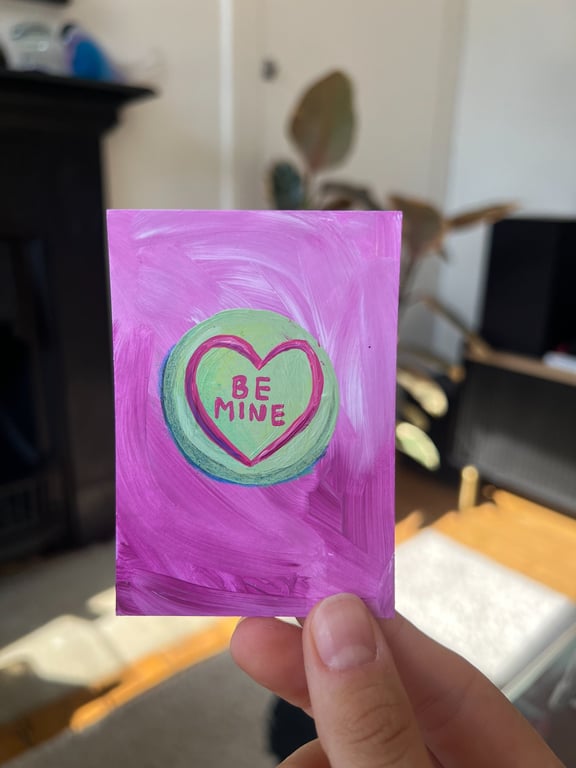 ACEO original - loveheart sweet retro candy be mine - acrylic paint