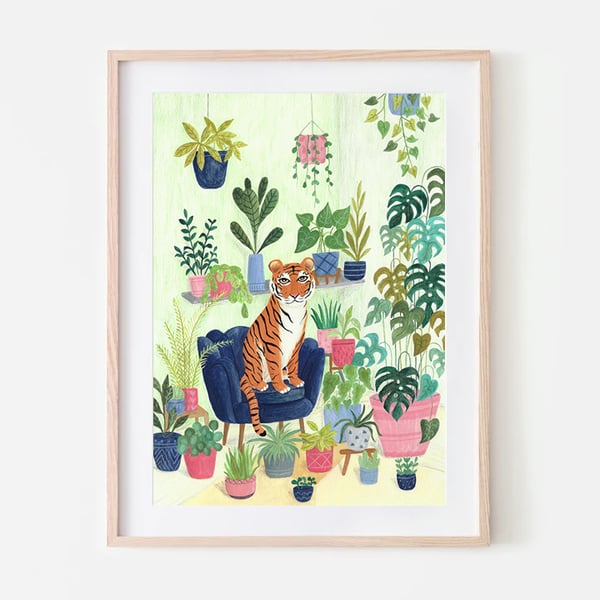 Tiger Print - Botanical plant - Big cat art - Cat illustration - A4 art print