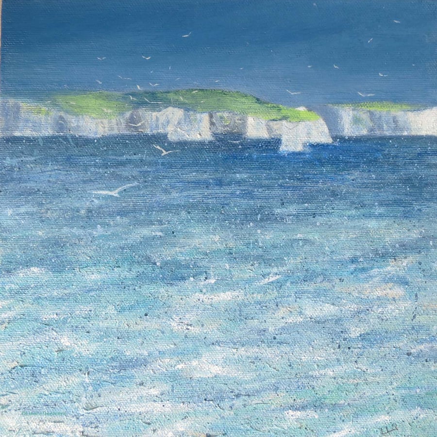 Storm and gulls acrylic painting on canvas board original art Jurassic coast