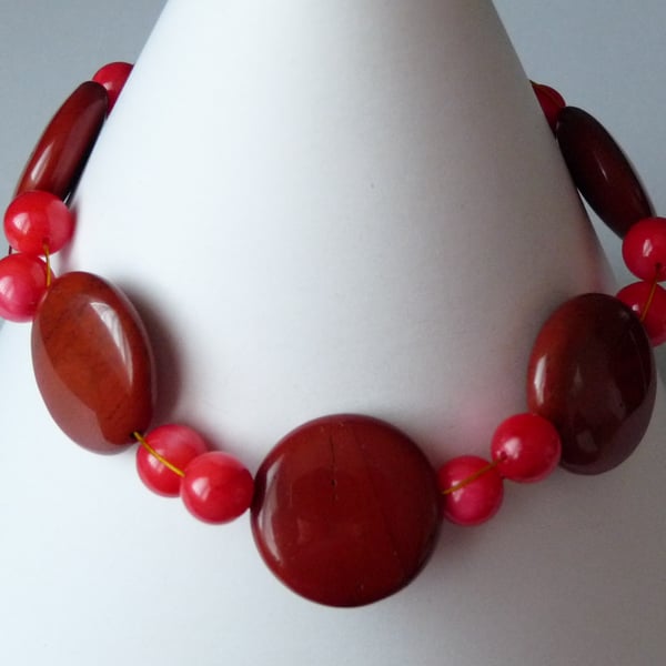 Red Jasper & Mother of Pearl Bracelet  - Handmade - Genuine Gemstone 