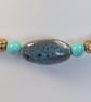 Handmade Ceramic Turquoise Cobalt Teal Beaded Necklace, Gold Clasp - Image 3