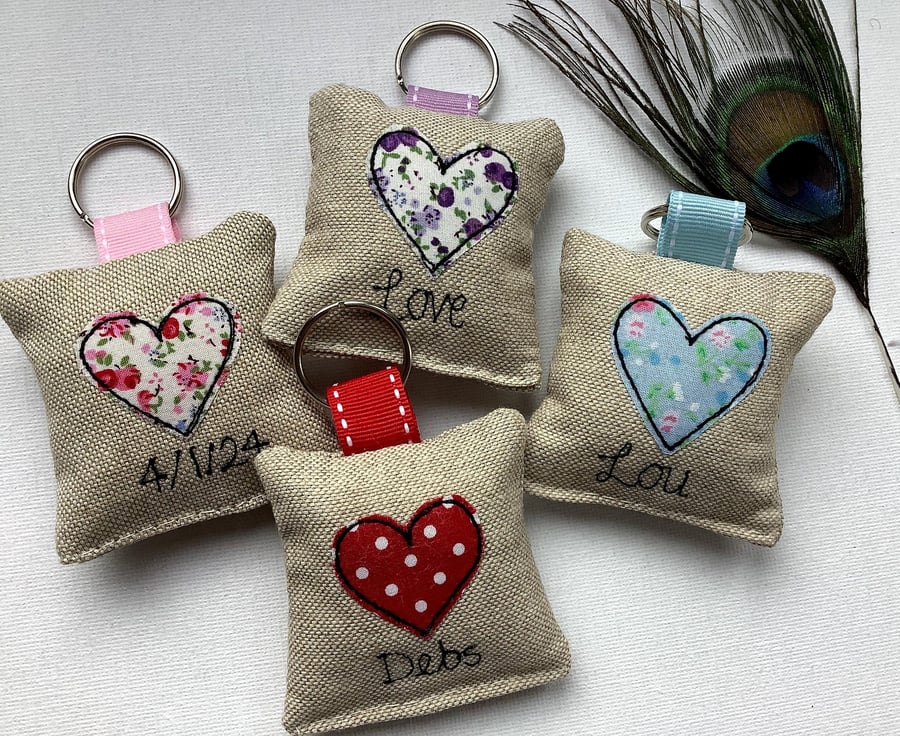 Customisable Heart Keyring in Floral or Dot Fabric - Ideal for Valentines gift