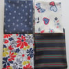 Bundle of 4 Fabric Fat Quarters. Flowers, Butterflies, Hearts and Stripes.