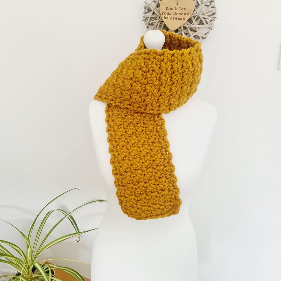 Gold Crochet Scarf, Chunky Neck Warmer