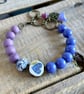Bohemian Style Bracelet with Artisan Ceramic Heart Charm & Purple Glass Beads - Image 2