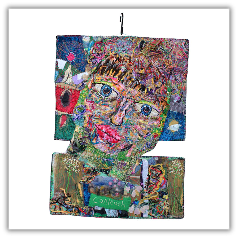 Original wall hanging - old woman - Scottish woman - up cycled fabrics