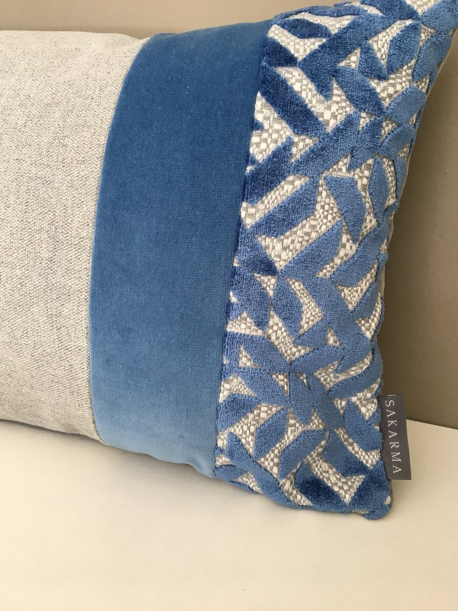 Panelled Cushion - Blue Velvet