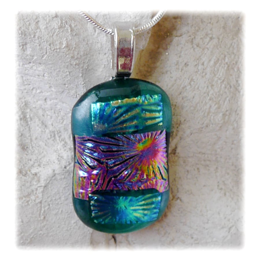 Dichroic Glass Pendant 062 Emerald Glimmer Handmade with silver plated chain