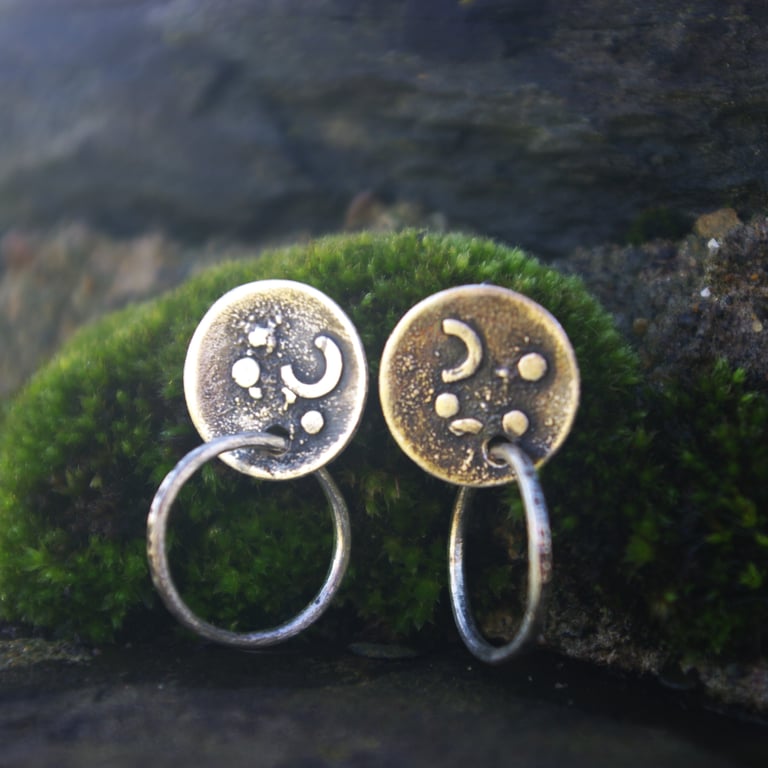 Oxidised and Textured Silver Earrings with Hoops