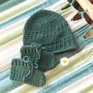 Organic Baby Hat and Booties, certified cotton, spring set