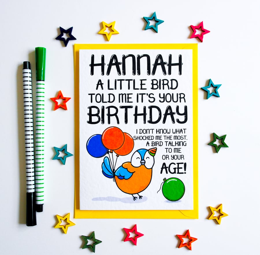 Birthday Card Cute Bird PERSONALISED CARD A Little Bird Told Me Birthday Card