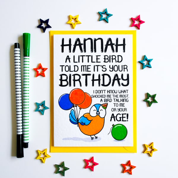 Birthday Card Cute Bird PERSONALISED CARD A Little Bird Told Me Birthday Card