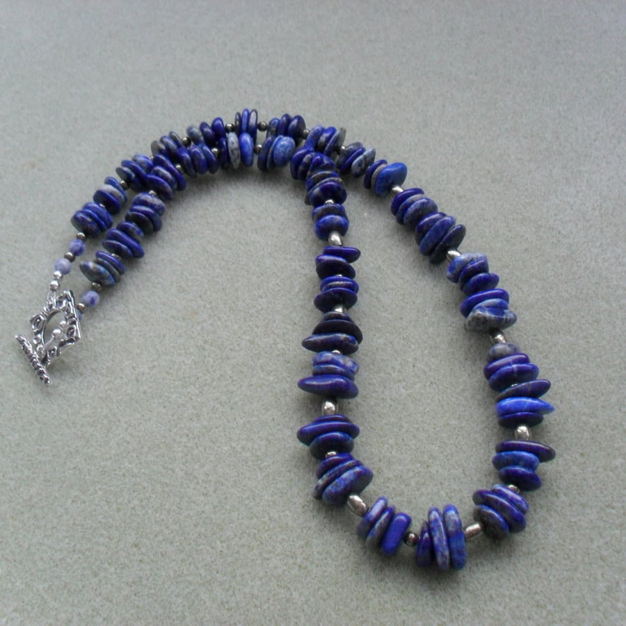 Natural Lapis Lazui and Pyrite Semi Precious Sterling Silver Necklace