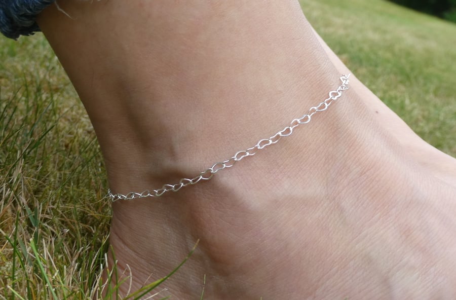 Heart anklet, Silver heart chain ankle bracelet