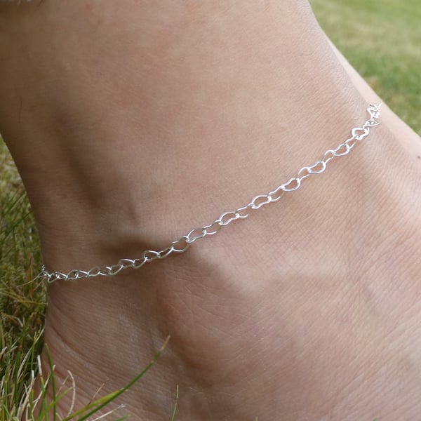 Heart anklet, Silver heart chain ankle bracelet