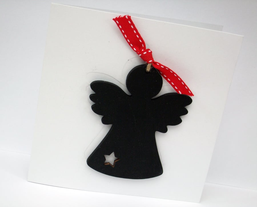 Angel Christmas Card with Chalkboard Christmas Angel Tree Decoration