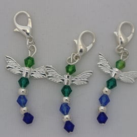 Crochet stitch markers - silver dragonflies x3 Water