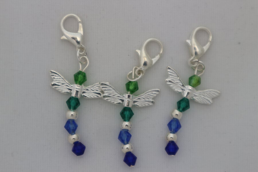 Crochet stitch markers - silver dragonflies x3 Water