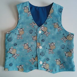 Waistcoat, age 6-9 mths, Boys blue waistcoat, Zebras, Babies and Children