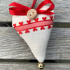 CHRISTMAS SPICE HEART DECORATION - cream linen and red heart ribbon