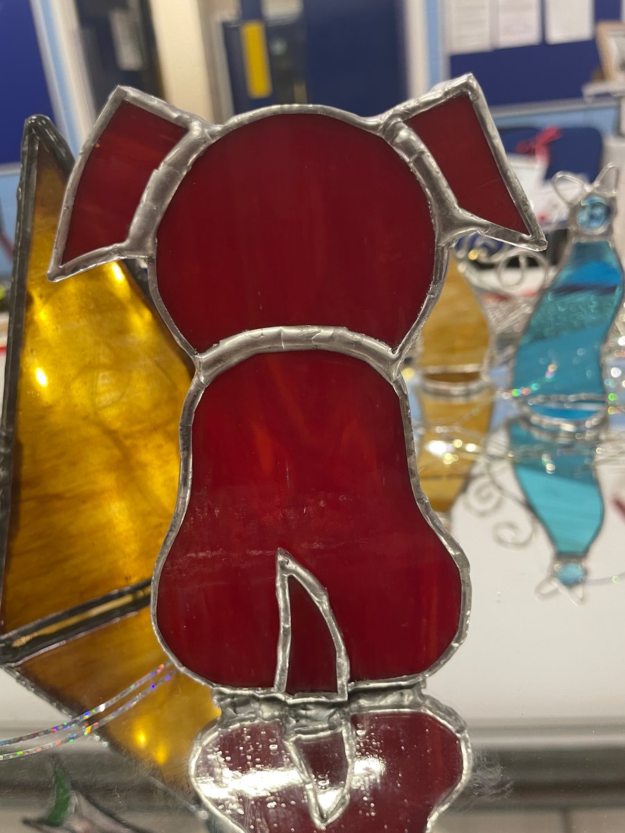 Freestanding stained glass dog