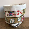 Fabric Storage bin with 'Minor Vices' pattern
