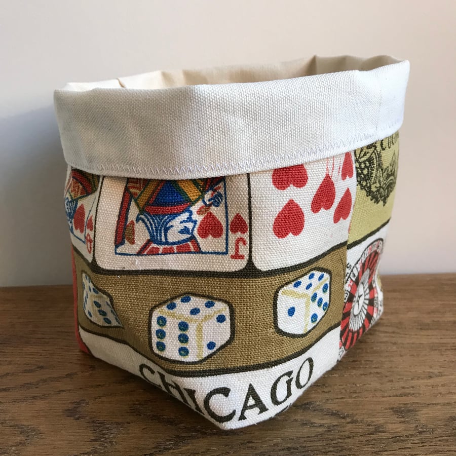 Fabric Storage bin with 'Minor Vices' pattern